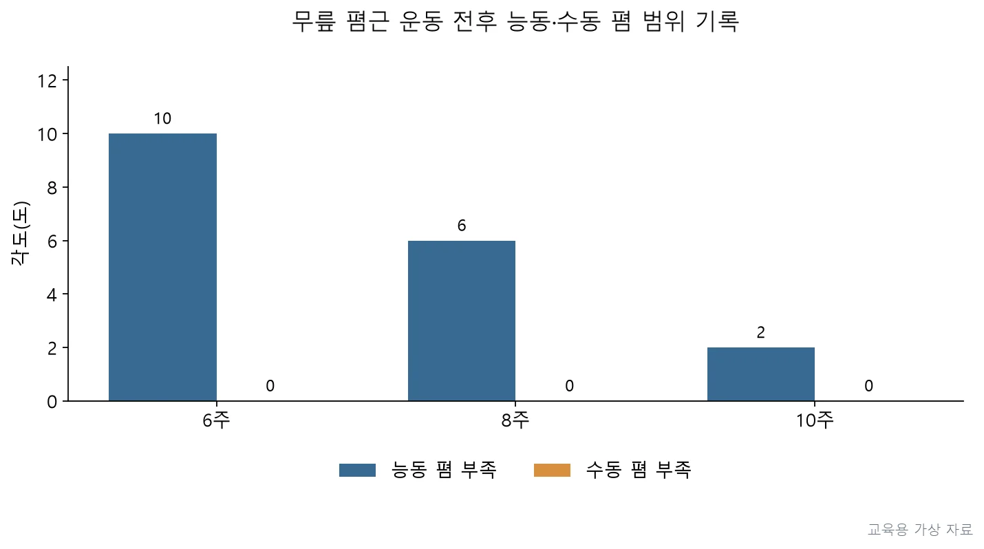 실기시험 · PT2P-R3-Q006;수동 폄은 유지되고 능동-수동 차이는 10도에서 2도로 줄었다. (교육용 도판)