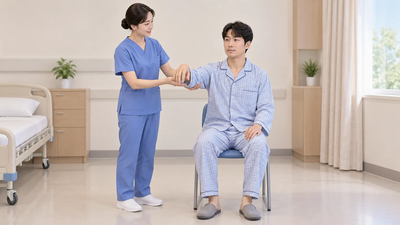 팔을 받쳐 자세 변경