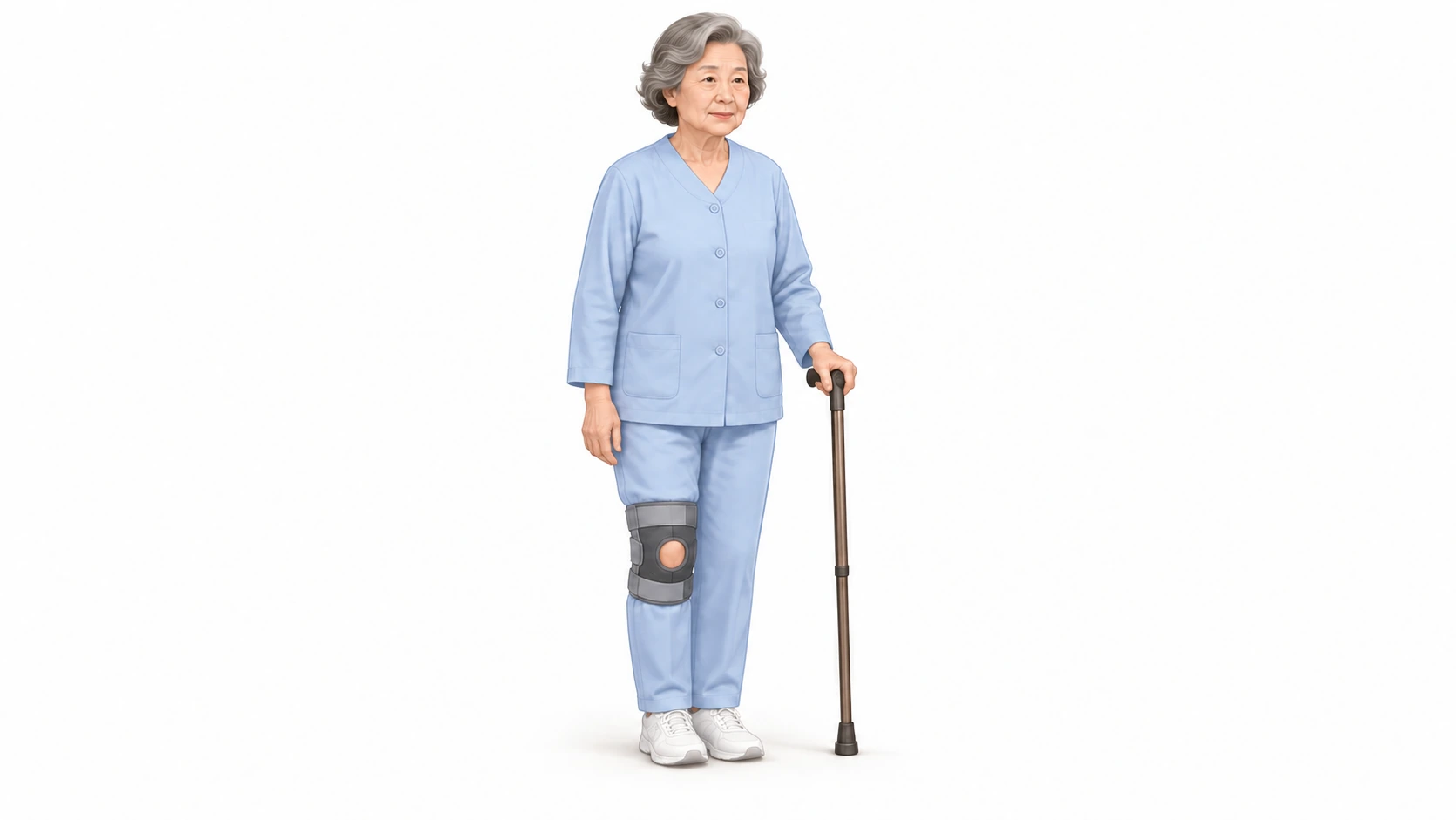 지팡이 보행 순서 — 건측 다리가 따라오기