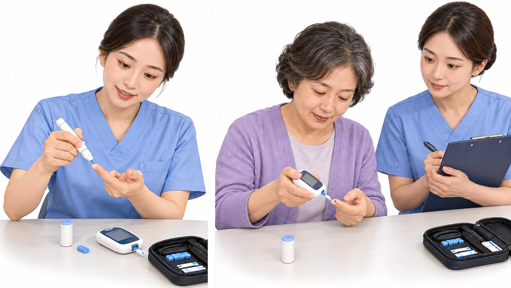 자가혈당 측정 — 시범, 재시범, 수행 체크리스트, 혈당측정기