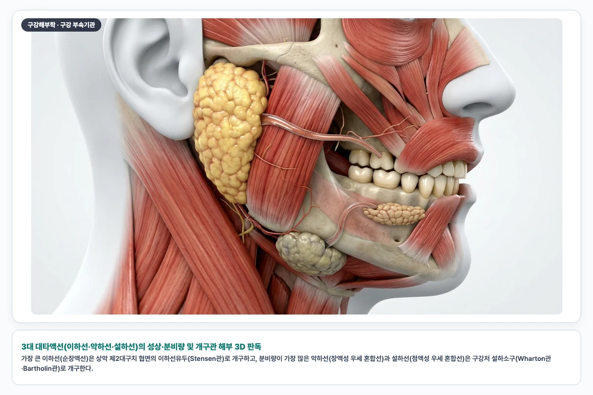 3대 대타액선(이하선·악하선·설하선)의 성상·분비량 및 개구관 해부 3D 판독