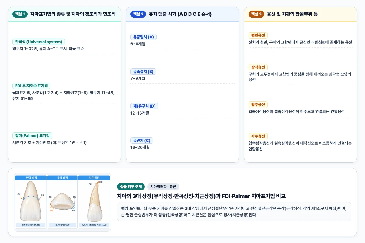 치아형태학 총론 핵심 비교 및 단계별 기전 도해