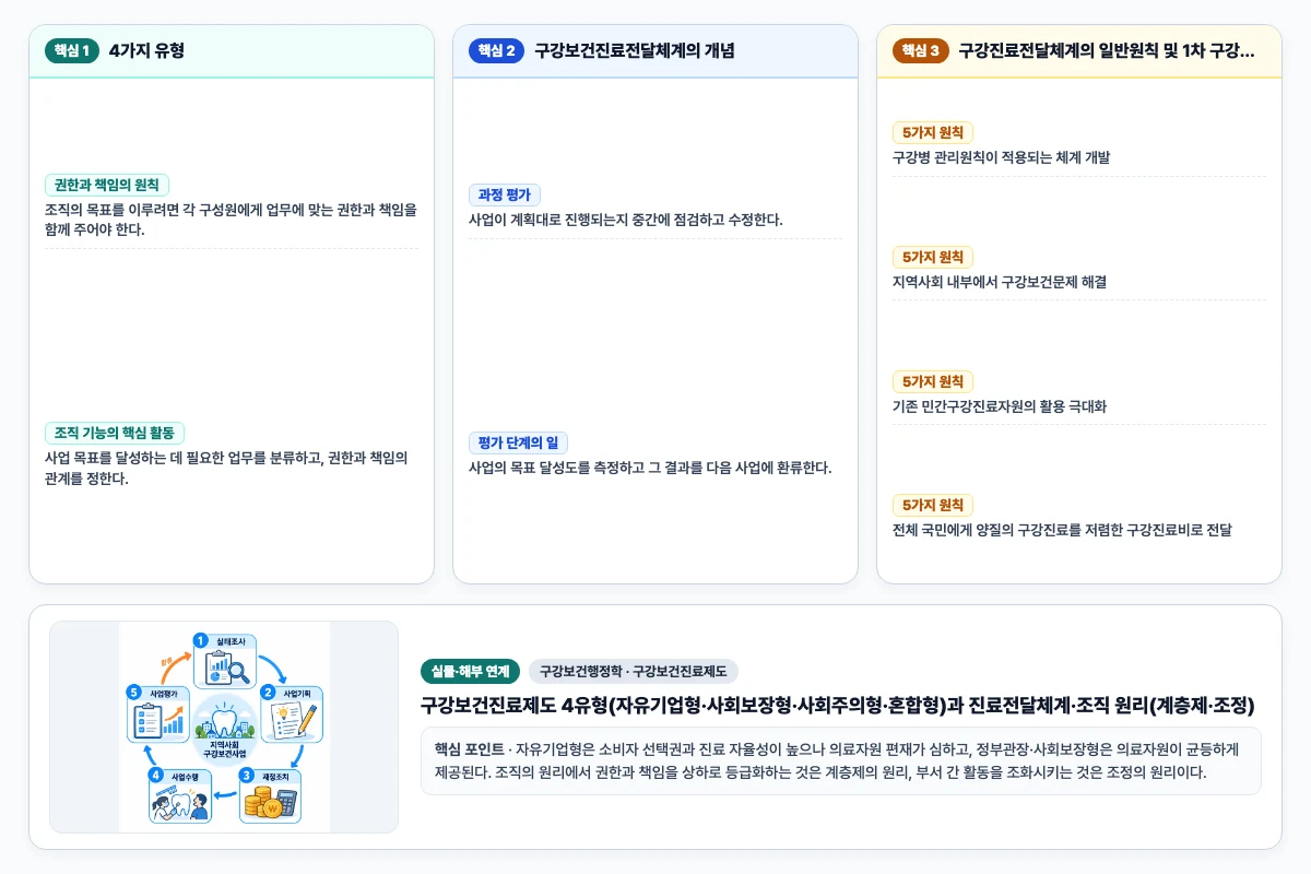 구강보건행정학 구강보건진료제도 핵심 비교 및 단계별 기전 도해