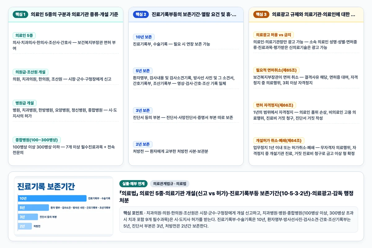 의료관계법규 의료법 핵심 비교 및 단계별 기전 도해