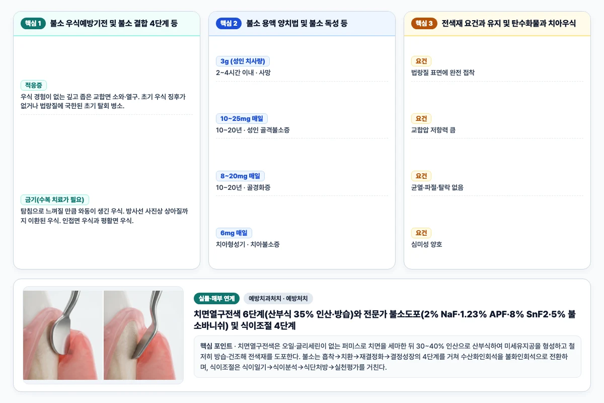 예방치과처치 예방처치 핵심 비교 및 단계별 기전 도해