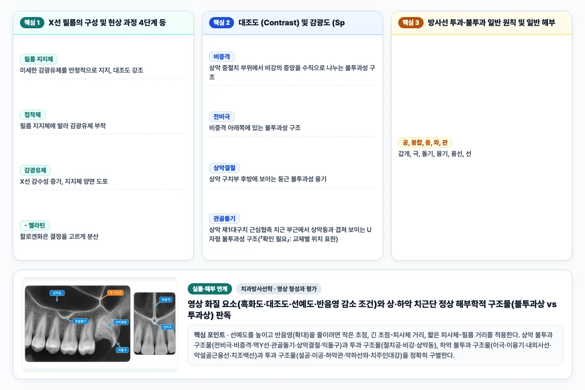 치과방사선학 영상 형성과 평가 핵심 비교 및 단계별 기전 도해