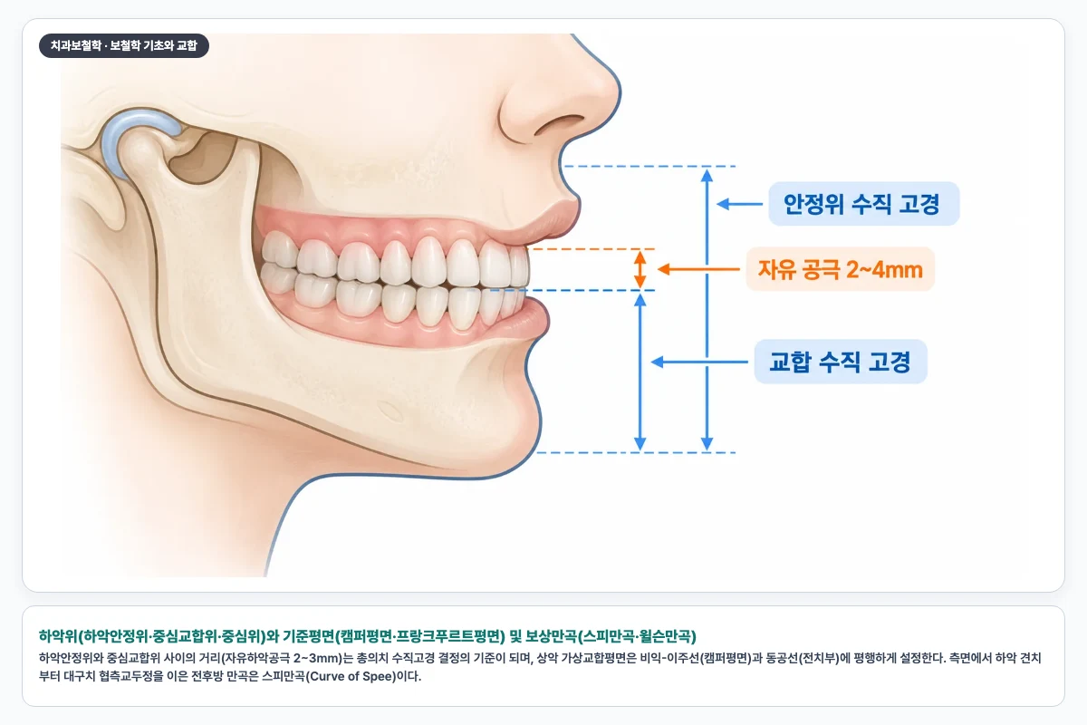 하악위(하악안정위·중심교합위·중심위)와 기준평면(캠퍼평면·프랑크푸르트평면) 및 보상만곡(스피만곡·윌슨만곡)