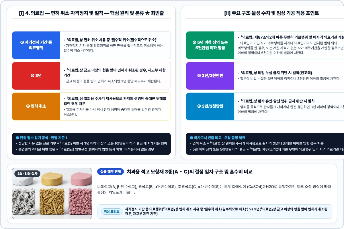4. 의료법 — 면허 취소·자격정지 및 벌칙 핵심 구조 및 기공 공정 비교 모식도