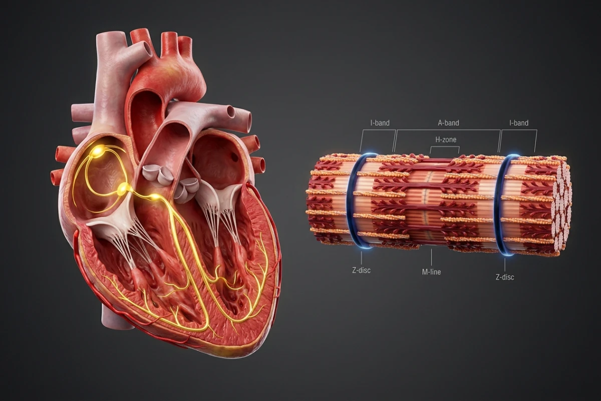 심장 4방·판막·자극전도계와 골격근 근육원섬유마디(Sarcomere) 3D 구조