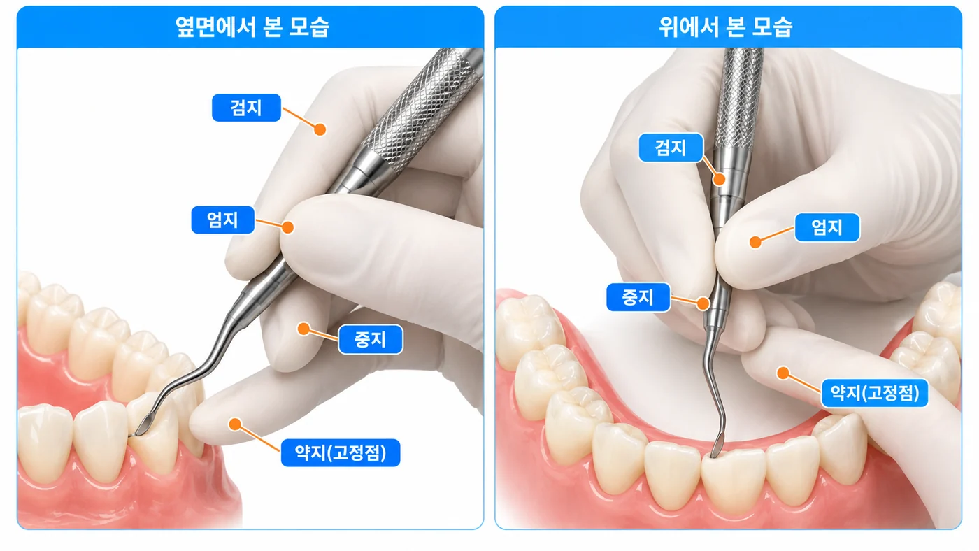 변형 연필 잡기와 약지 고정점