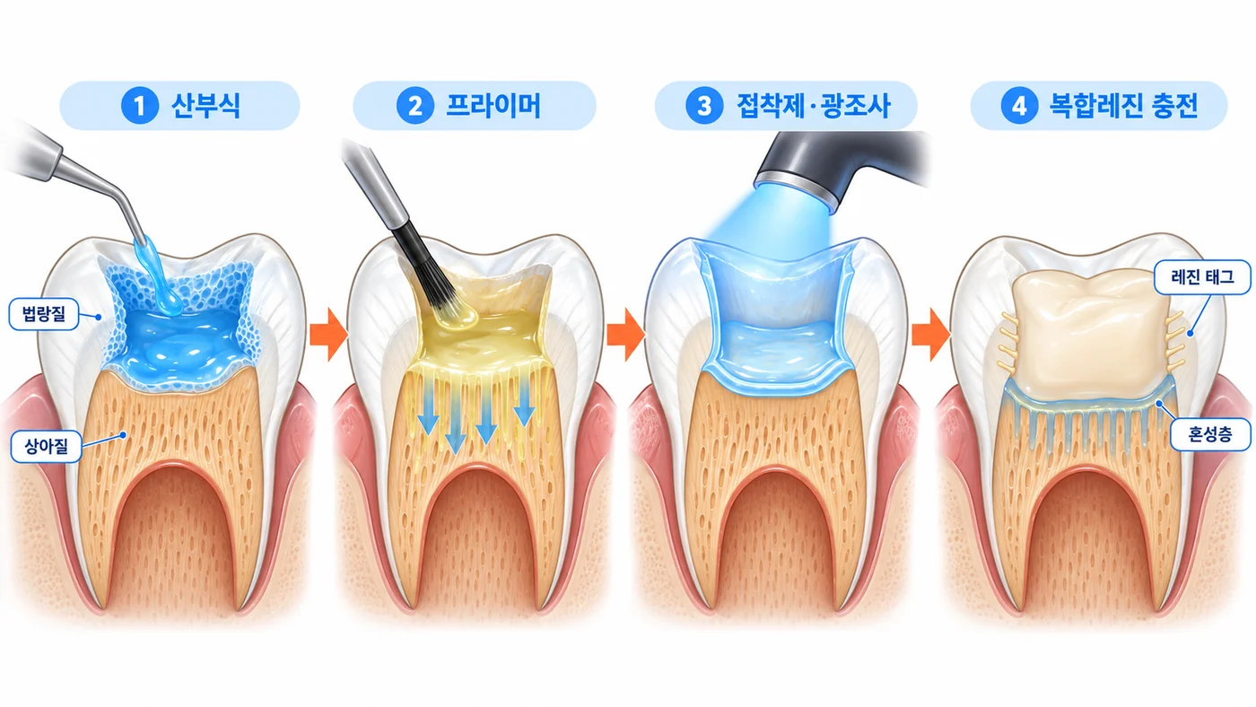 산부식·프라이머·접착제·레진 충전 순서